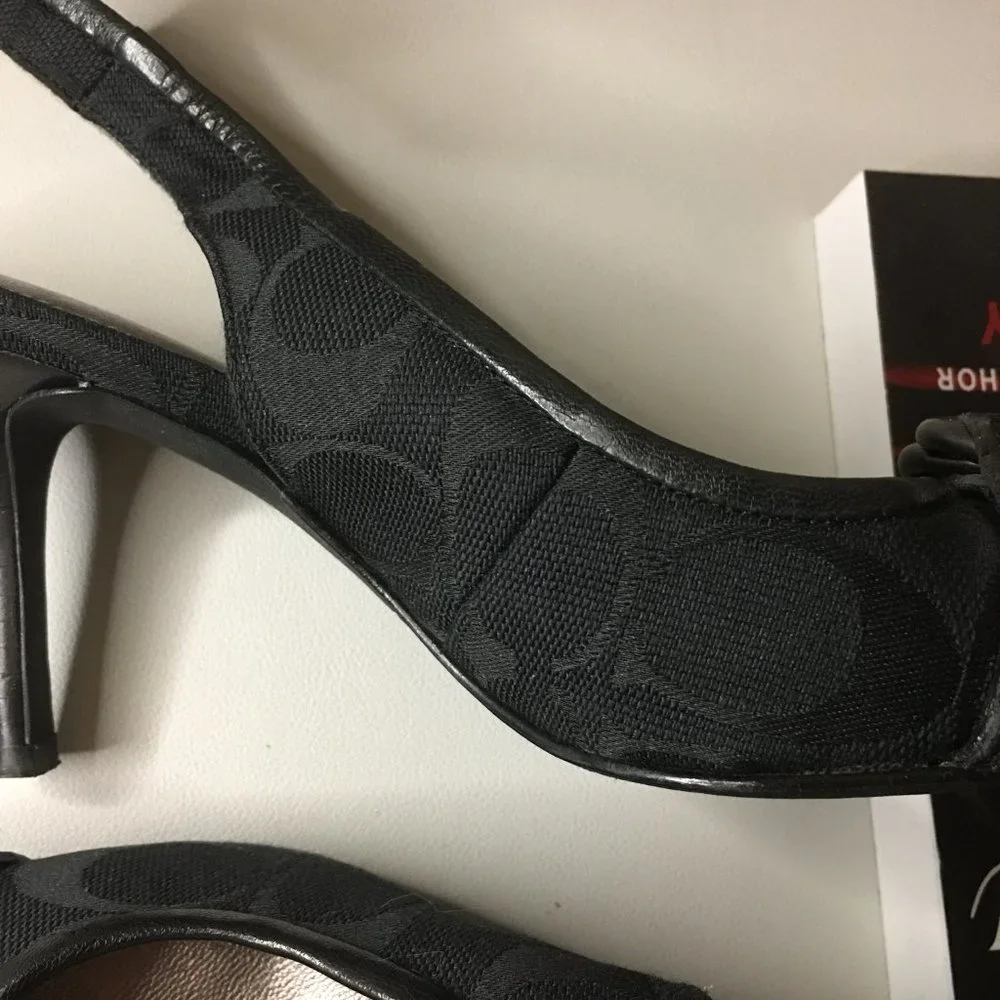 COACH "Diane" Logo'd Canvas & Leather Sling Back Heels 🐴 - Picture 8 of 15